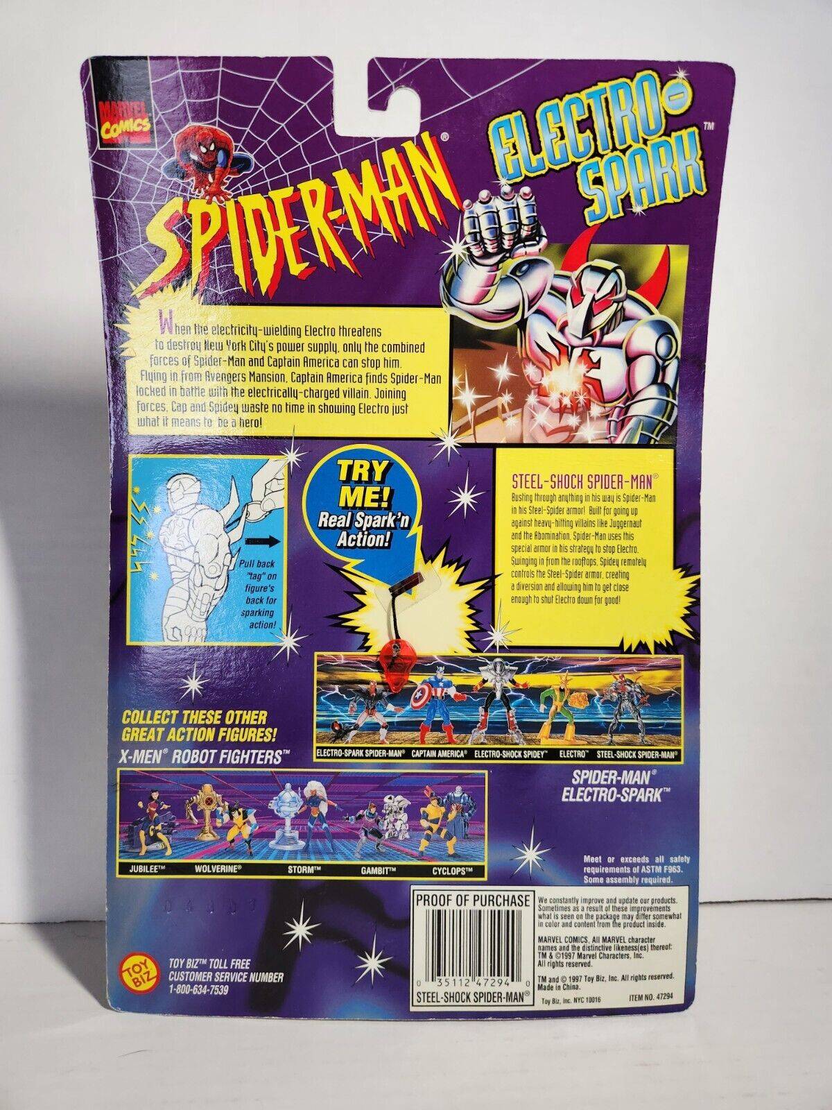 スパイダーマンElectro-SPARK 4体セット☆1997年製☆美品 1997 Spider-Man Electro-Spark Steel Shock Marvel Action